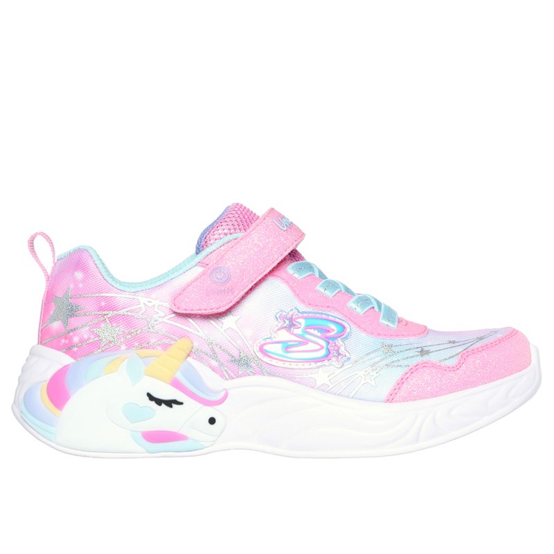 SKECHERS Kids' S-Lights Unicorn Dreams Wishful Magic Shoes Bright Pink/Blue, 3 - Youth Casual at Academy Sports