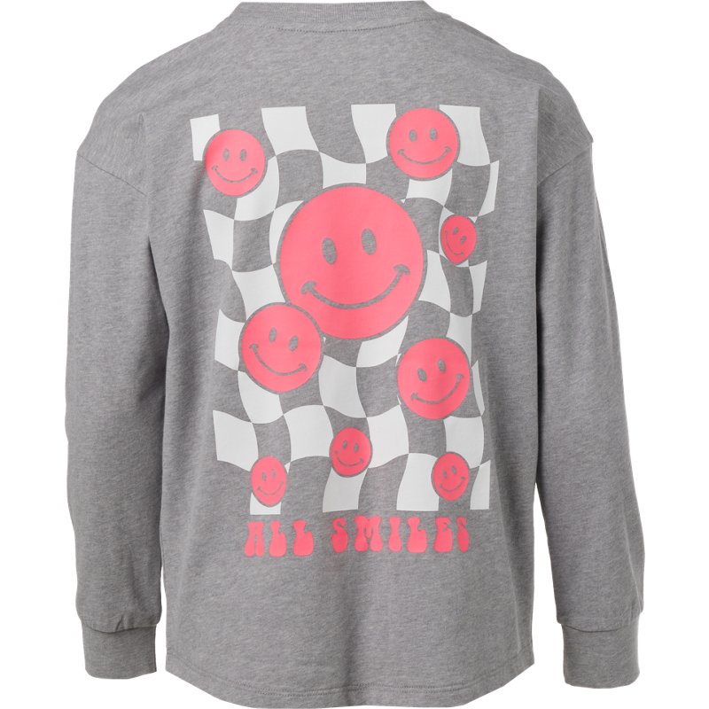 BCG Girls' Lifestyle Long Sleeve Cotton Smiley Face Tee Gray Light, Medium - Girl's Athletic Tops at Academy Sports