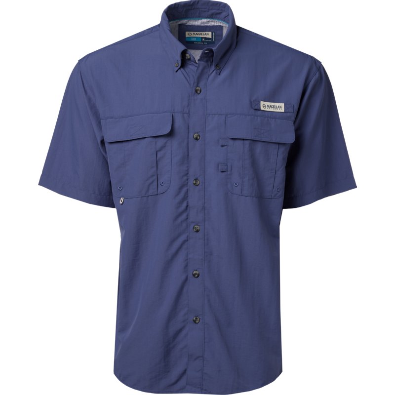 Magellan Outdoors Men's Laguna Madre Solid Short Sleeve Fishing Shirt Grey Blue, Small - Men's Fishing Tops at Academy Sports