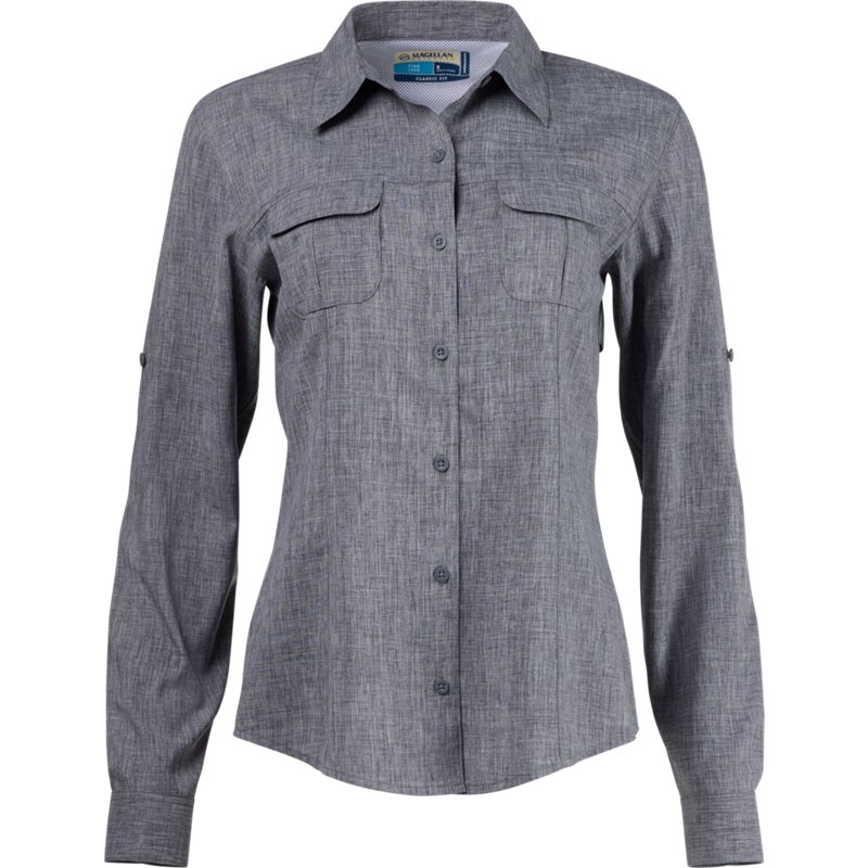 Magellan Outdoors Women's Aransas Pass Long Sleeve Shirt Caviar, X-Small - Women's Fishing Tops at Academy Sports