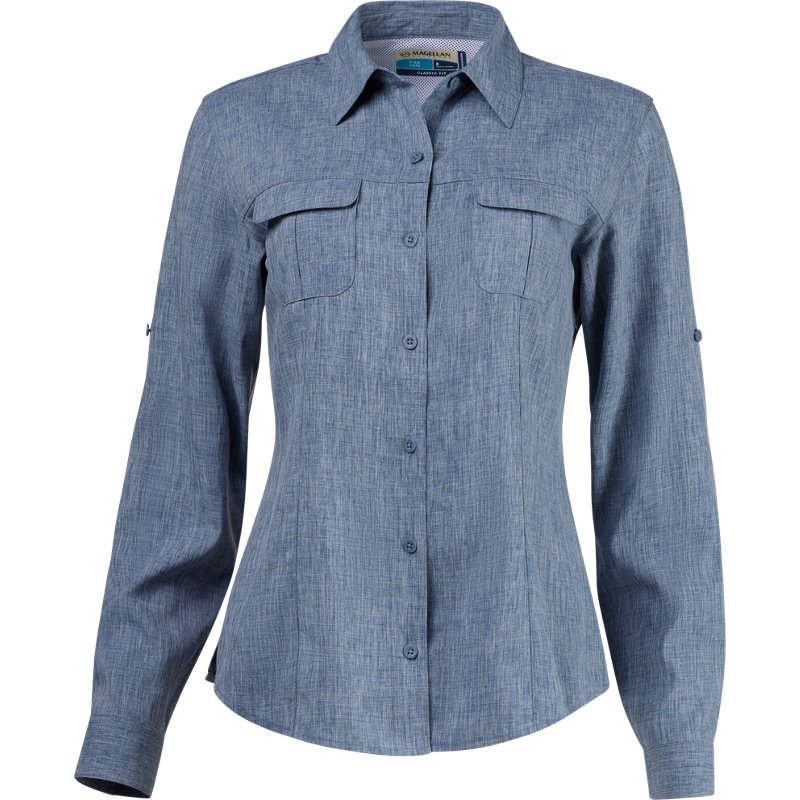 Magellan Outdoors Women's Aransas Pass Long Sleeve Shirt Mood Indigo, X-Small - Women's Fishing Tops at Academy Sports