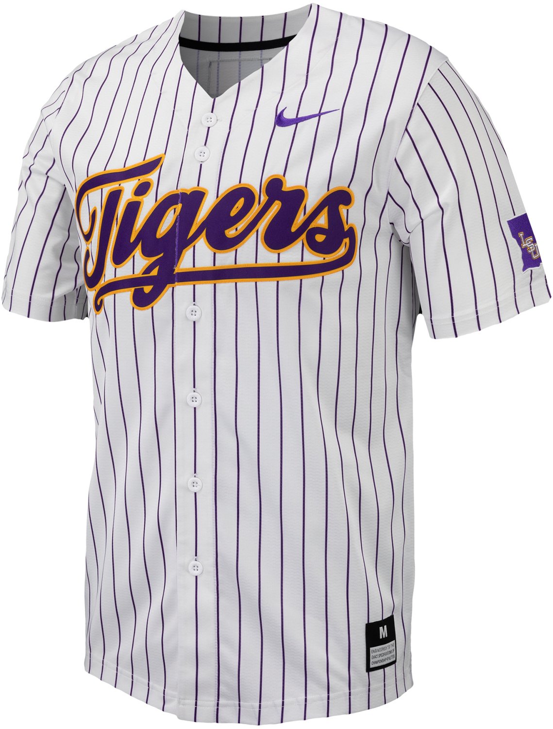 Nike Men's LSU Full Button Pinstripe Replica Baseball Jersey