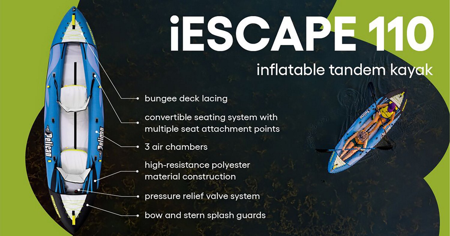 Pelican iESCAPE 110 11 ft Convertible Inflatable Sit-On-Top Tandem Kayak                                                         - view number 4