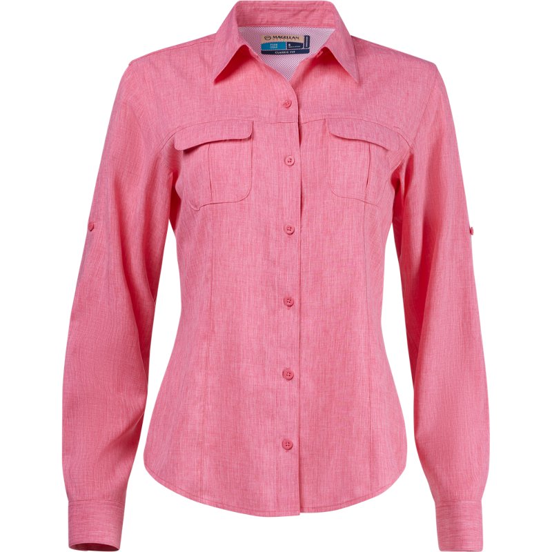 Magellan Outdoors Women's Aransas Pass Long Sleeve Shirt Raspberry Sorbet, X-Small - Women's Fishing Tops at Academy Sports