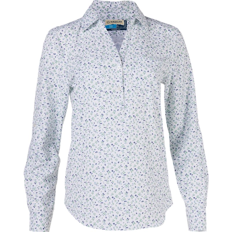 Magellan Outdoors Women's Aransas Pass Long Sleeve Henley Stripe Shirt Bright White Leaves, Small - Women's Fishing Tops at Academy Sports