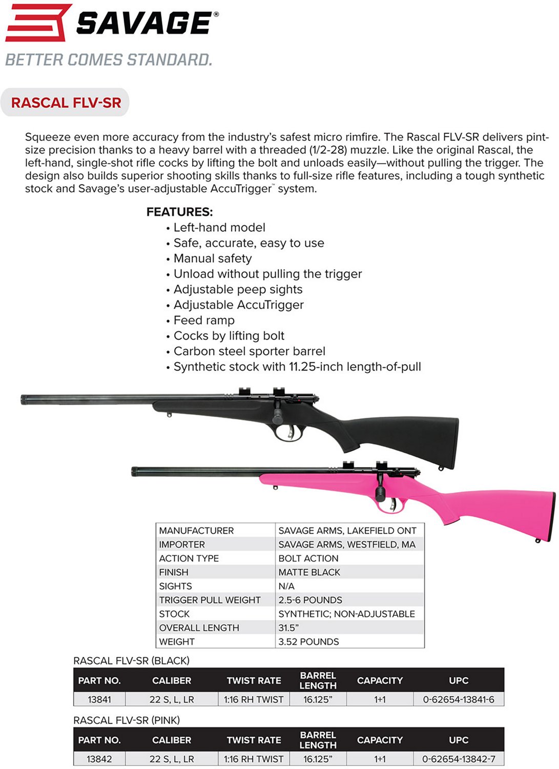 Savage 13841 Rascal FLV-SR .22LR Bolt Action Rimfire Rifle Left-handed                                                           - view number 2
