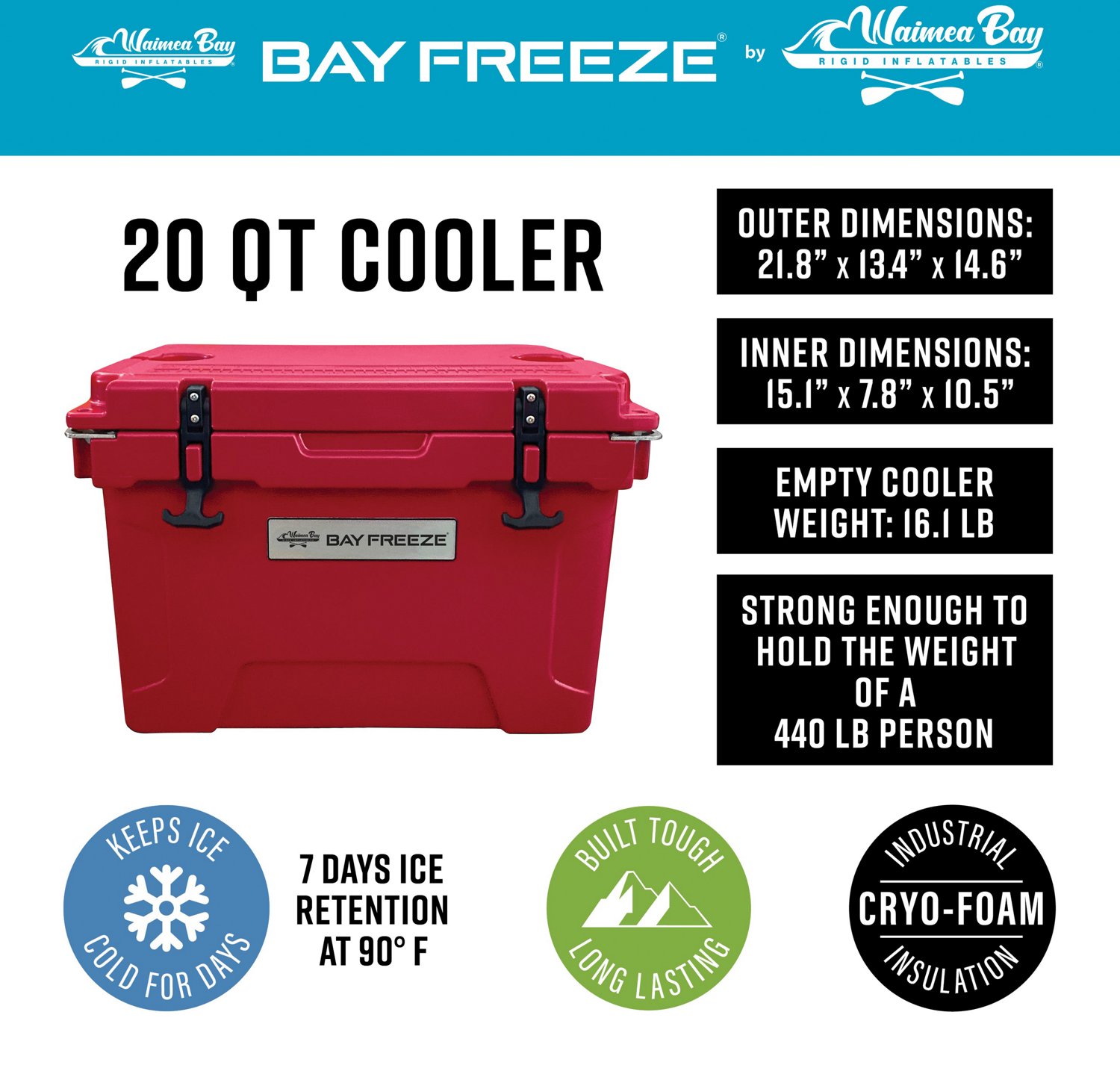Waimea Bay 20qt Strap Down Cooler Blue - view number 2