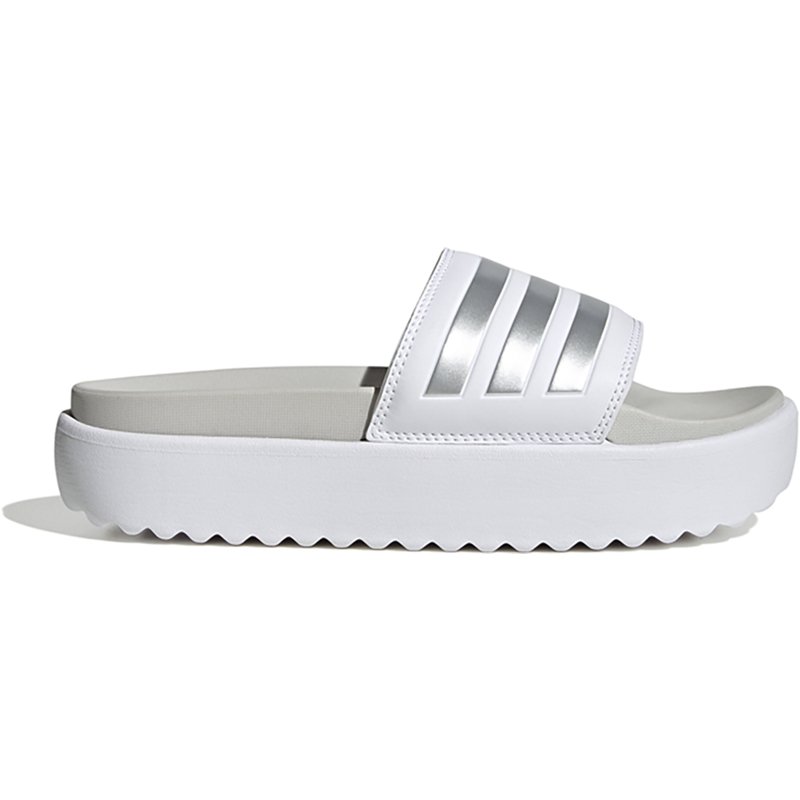 adidas Women's Adilette Platform Flip Flops White/Grey, 10 - Soccer Slides at Academy Sports