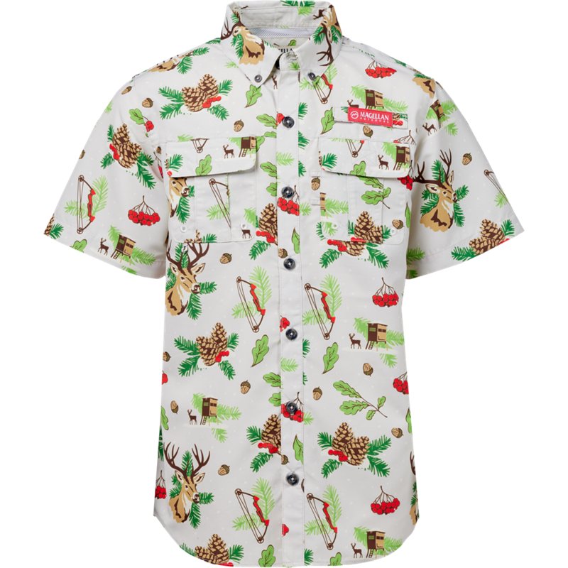 Magellan Outdoors Kids' Laguna Madre Holiday Short Sleeve Fishing Button-Down Shirt Vintage Hunt, Large - Boy's Graphic Tees at Academy Sports