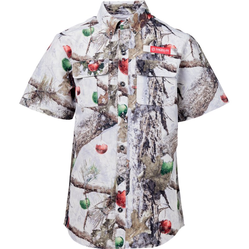 Magellan Outdoors Kids' Laguna Madre Holiday MO Snowdrift Graphic Button Down Shirt, X-Large - Boy's Graphic Tees at Academy Sports