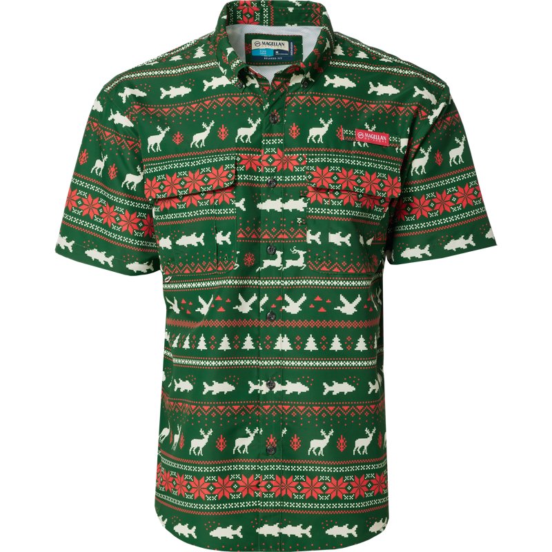 Magellan Outdoors Men's Laguna Madre Holiday Fishing Button-Down Shirt Fair Isle, Small - Men's Fishing Tops at Academy Sports