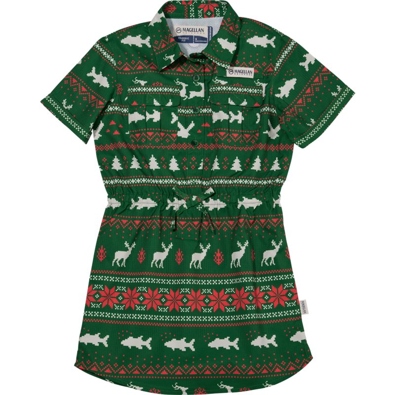 Magellan Outdoors Kids' (4-6X) Pre School Holiday Fishing Short Sleeve Dress Green Fair Isle Knit, 6X Youth - Apparel , Girl's Apparel
