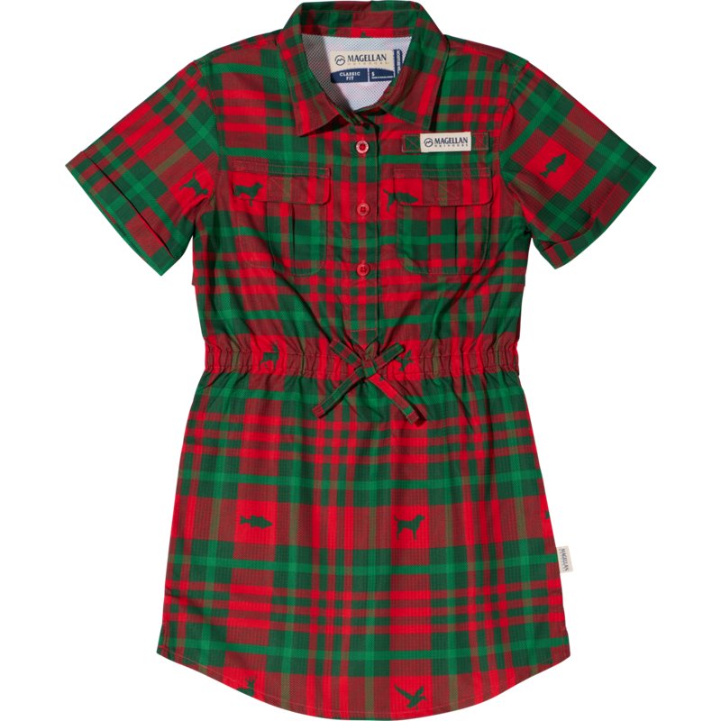 Magellan Outdoors Kids' (4-6X) Pre School Holiday Fishing Short Sleeve Dress Red Plaid, 6X Youth - Apparel , Girl's Apparel at Academy Sports