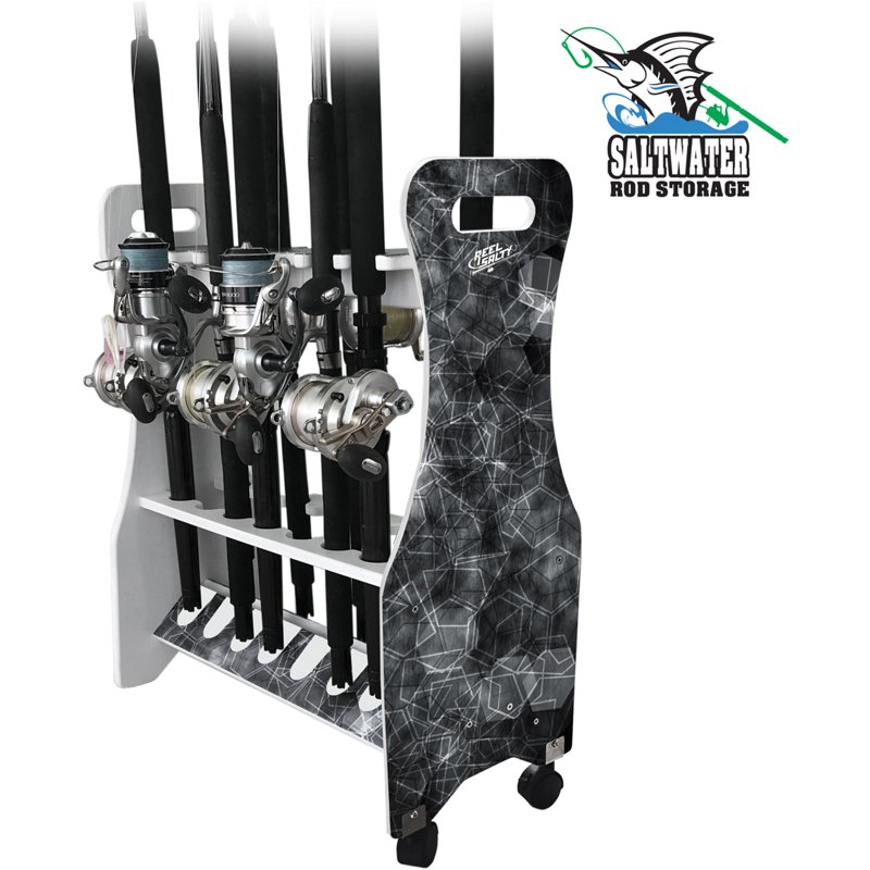 Rush Creek Offshore Inshore Saltwater Waterproof 16-Rod Rolling Floor Rack Gray - Rod And Reel Storage at Academy Sports
