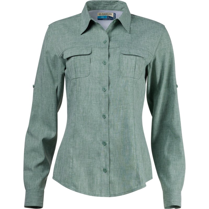 Magellan Outdoors Women's Aransas Pass Long Sleeve Shirt Duck Green, X-Small - Women's Fishing Tops at Academy Sports