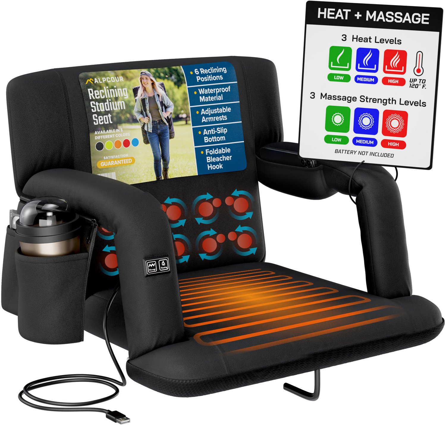 Alpcour Heated Massage Reclining Stadium Seat - view number 2