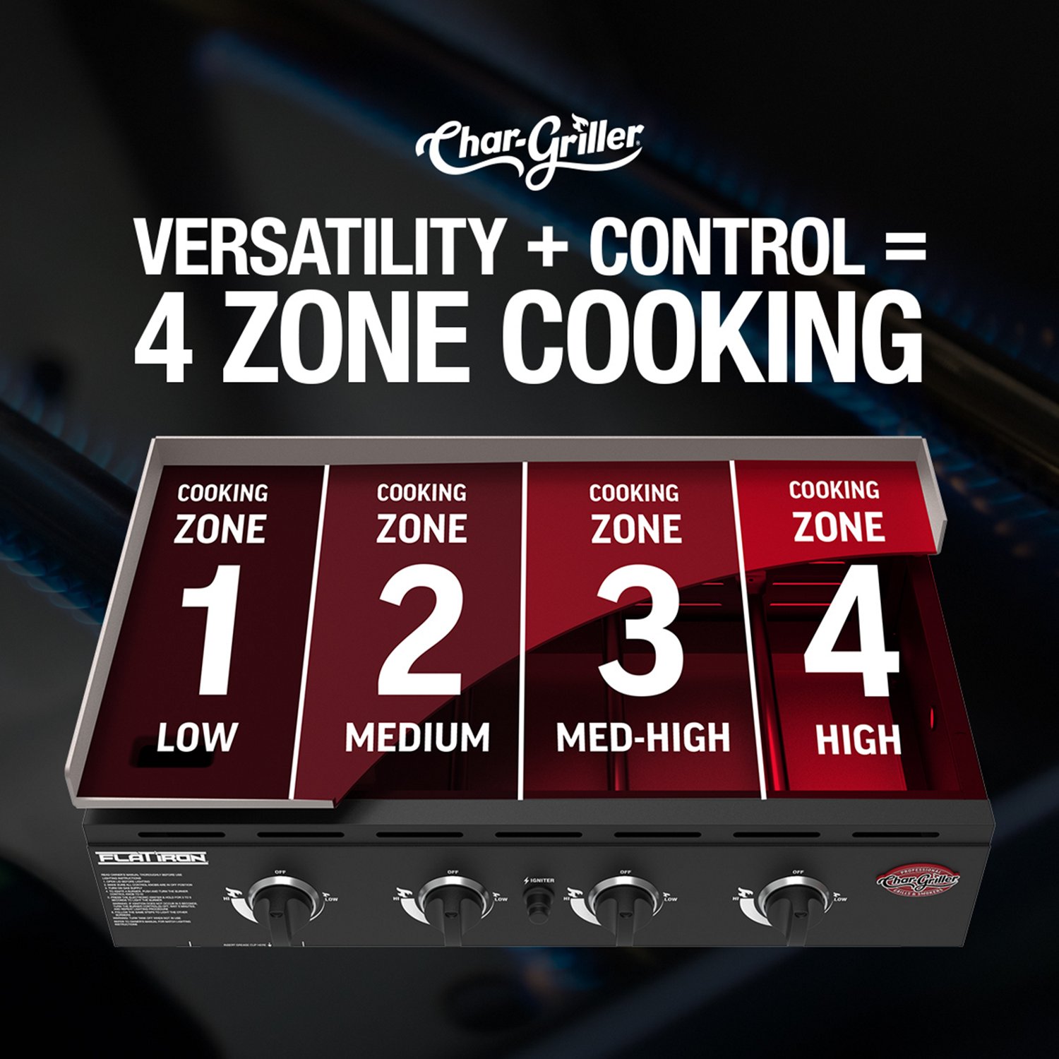 Char-Griller Flat Iron 4-Burner Gas Griddle with Lid                                                                             - view number 8