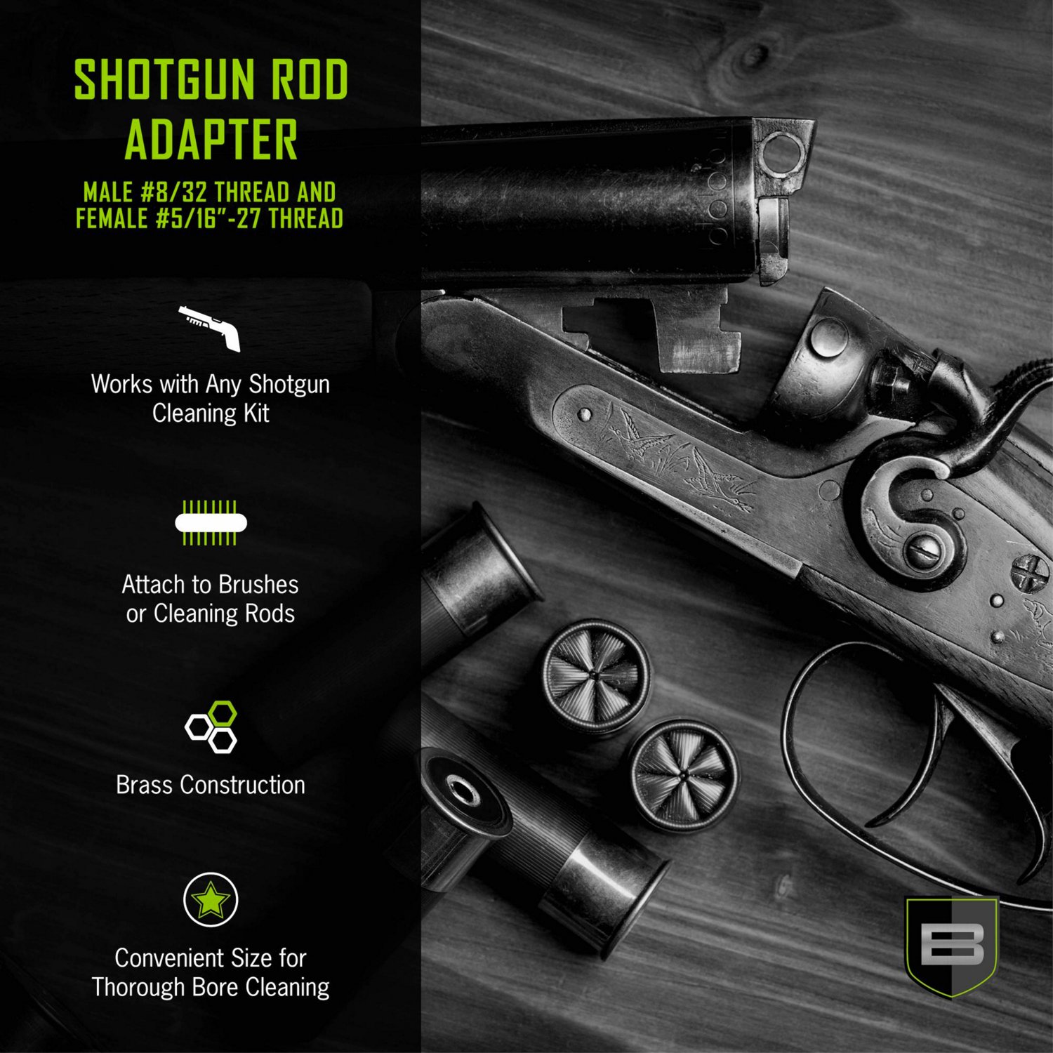 Breakthrough Clean Technologies #8-32 Male with #5/16-27 Female Brass Shotgun Rod Adapter                                        - view number 4