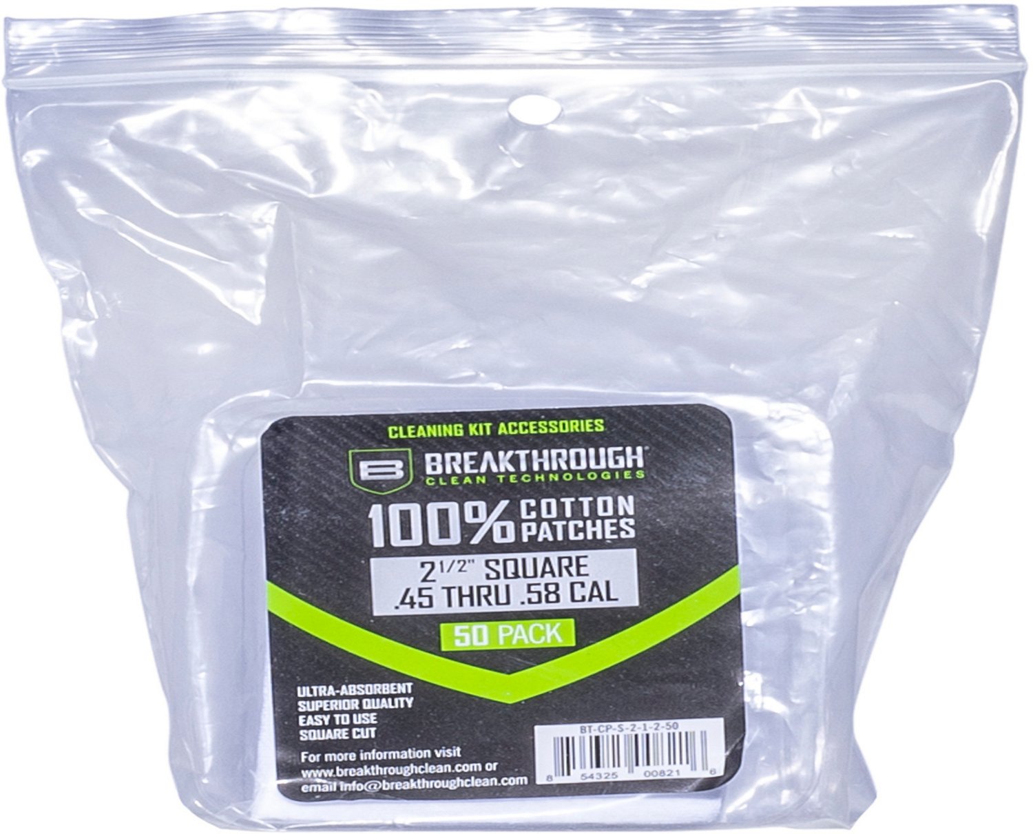 Breakthrough Clean Technologies 2.5 in .45-.58 Caliber Cotton Patches 50-Pack