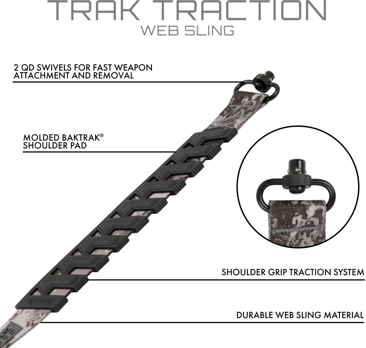 Allen Company Veil Tac Gray Trak Traction Web Rifle Sling with Quick Detach Swivels - view number 3