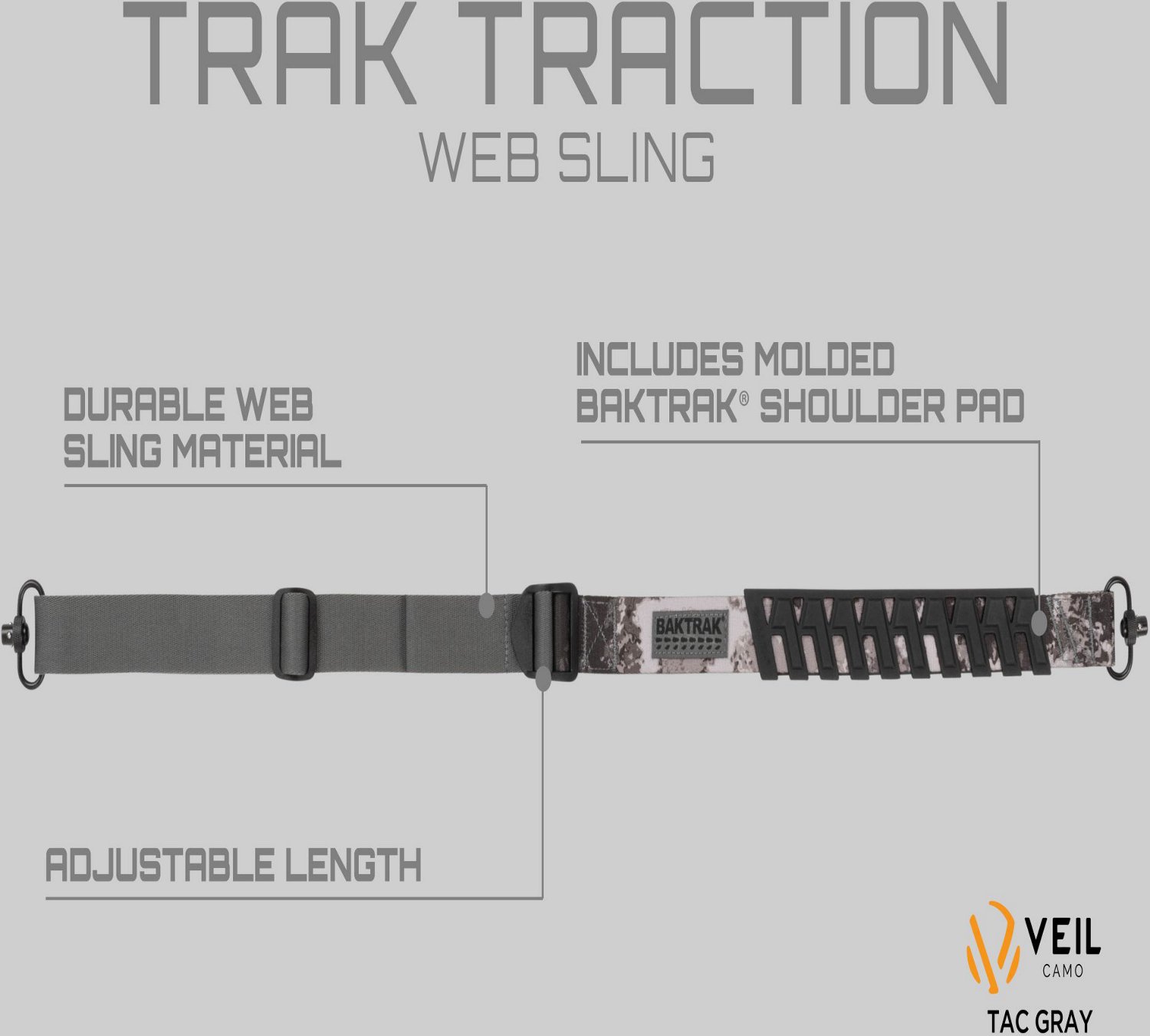 Allen Company Veil Tac Gray Trak Traction Web Rifle Sling with Quick Detach Swivels - view number 6