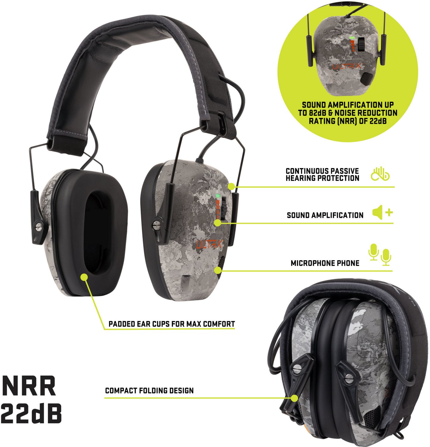 ULTRX Bionic Electronic Veil Tac Gray Camo Earmuffs - view number 3