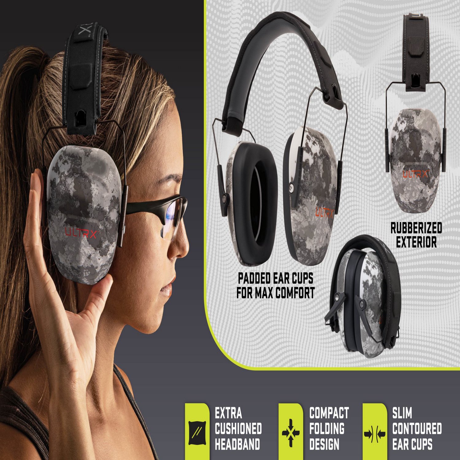 ULTRX Shield Passive Veil Tac Gray Camo Earmuffs