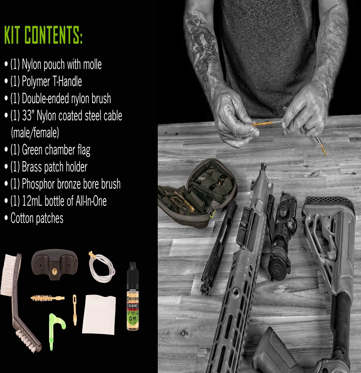 Breakthrough Clean Technologies Badge Series Pull-Through Cleaning Kit with Molle Pouch