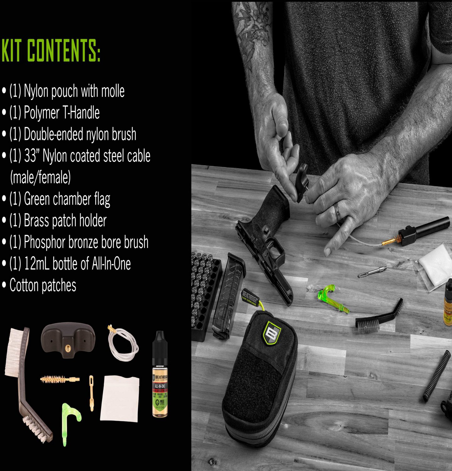 Breakthrough Clean Technologies Badge Series Pull-Through Cleaning Kit with Molle Pouch