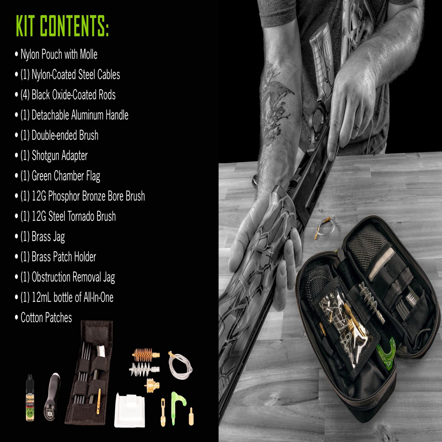 Breakthrough Clean Technologies Badge Series Rod and Pull-Through Cleaning Kit with Molle Pouch