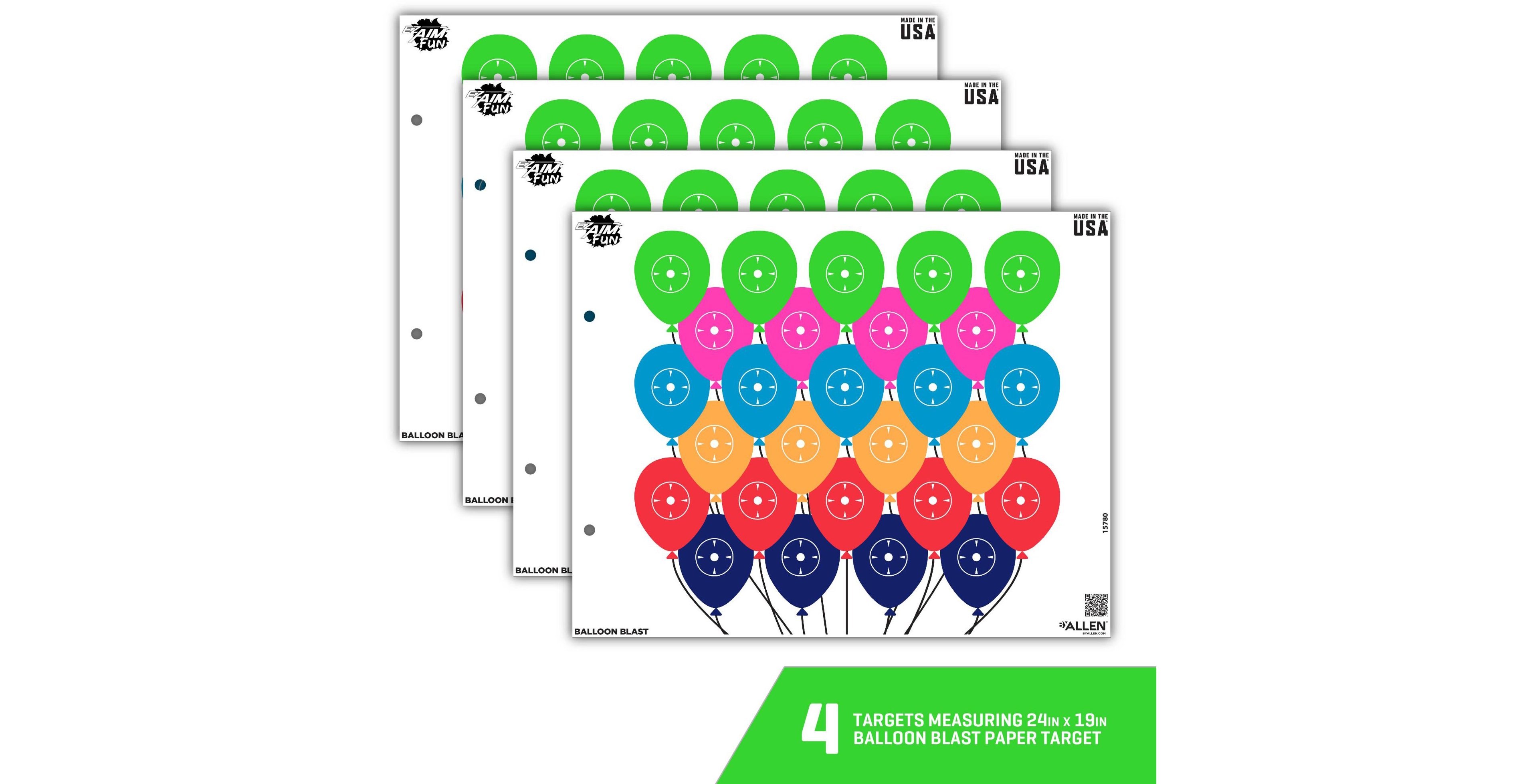 Allen Company EZ Aim FUN Balloon Blast Paper Shooting Targets 4-Pack