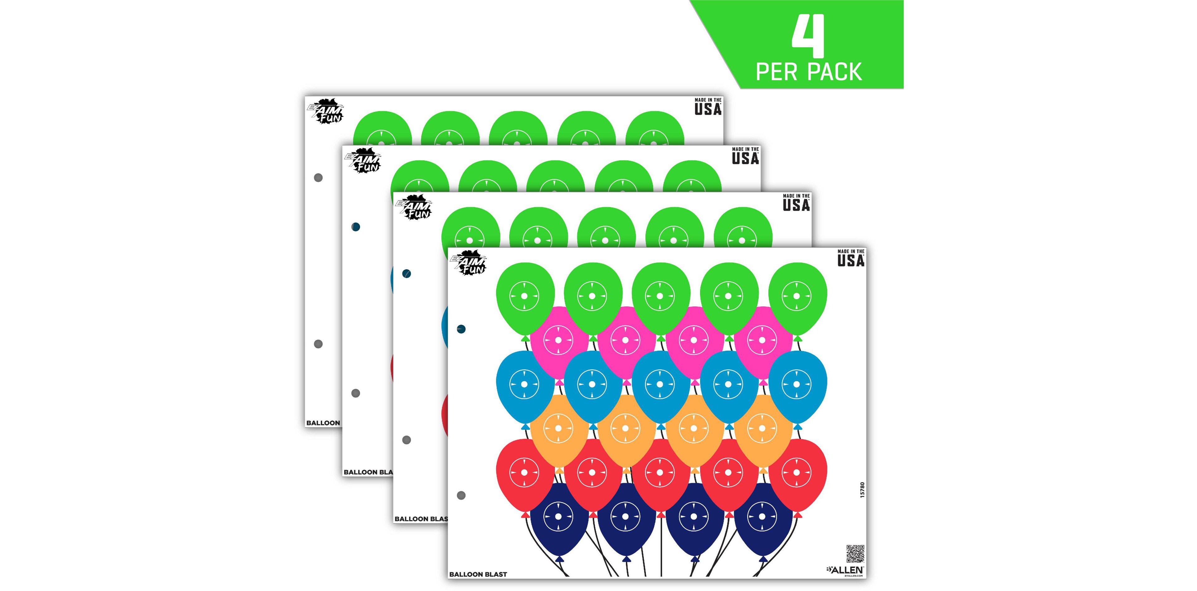 Allen Company EZ Aim FUN Balloon Blast Paper Shooting Targets 4-Pack