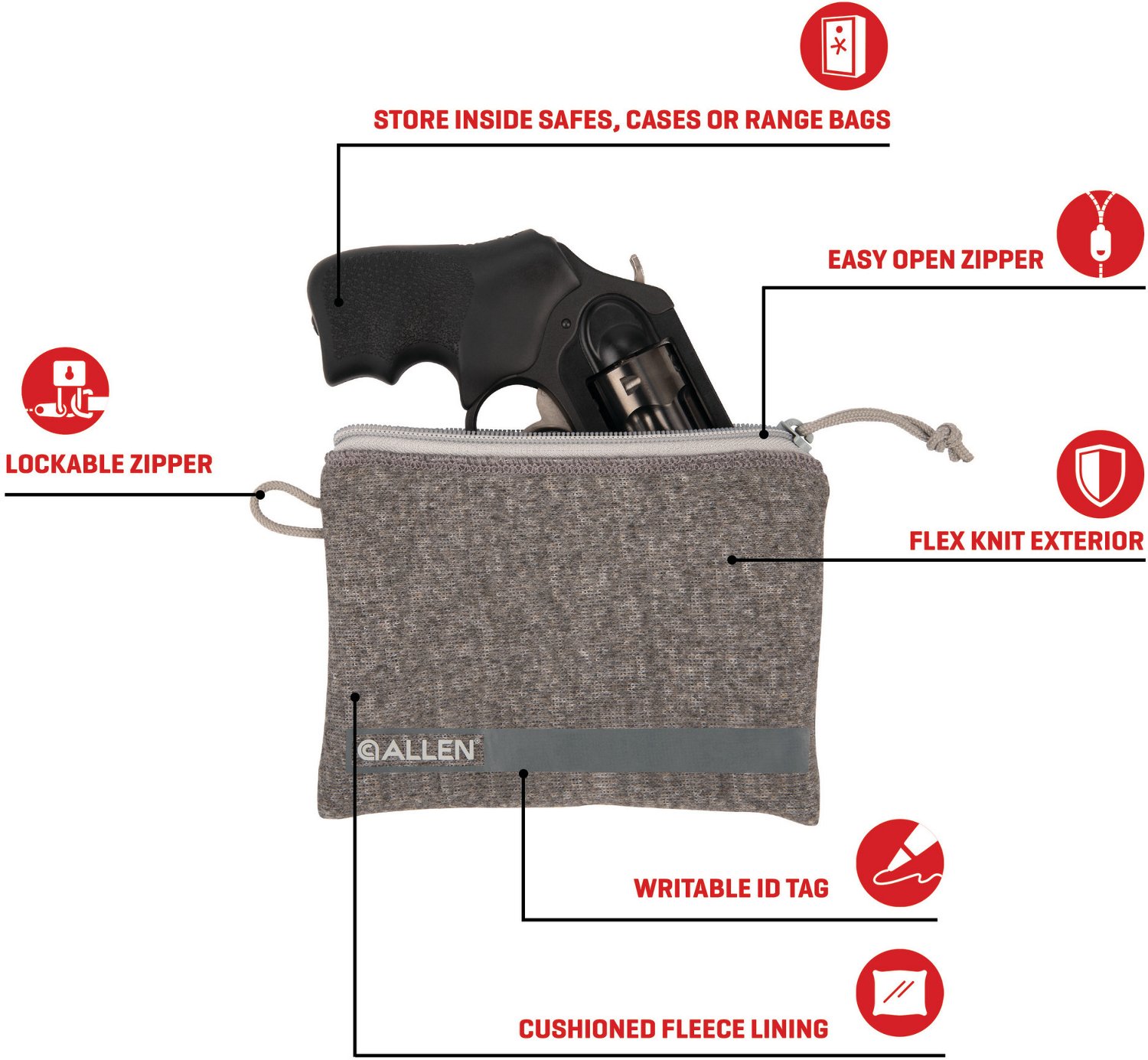 Allen Company Lockable 5 in to 7 in Handgun Storage Pouch with Writeable ID Label - view number 3