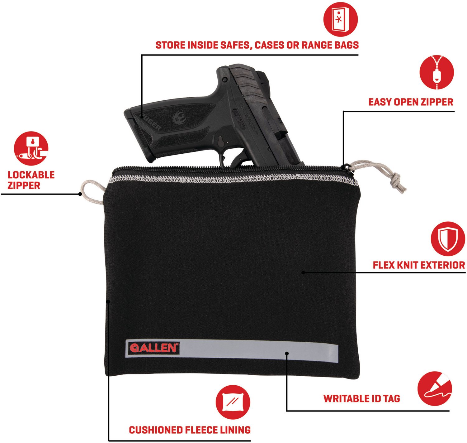 Allen Company Full-Size 7 in to 9 in Lockable Handgun Storage Pouch with Writeable ID Label - view number 3