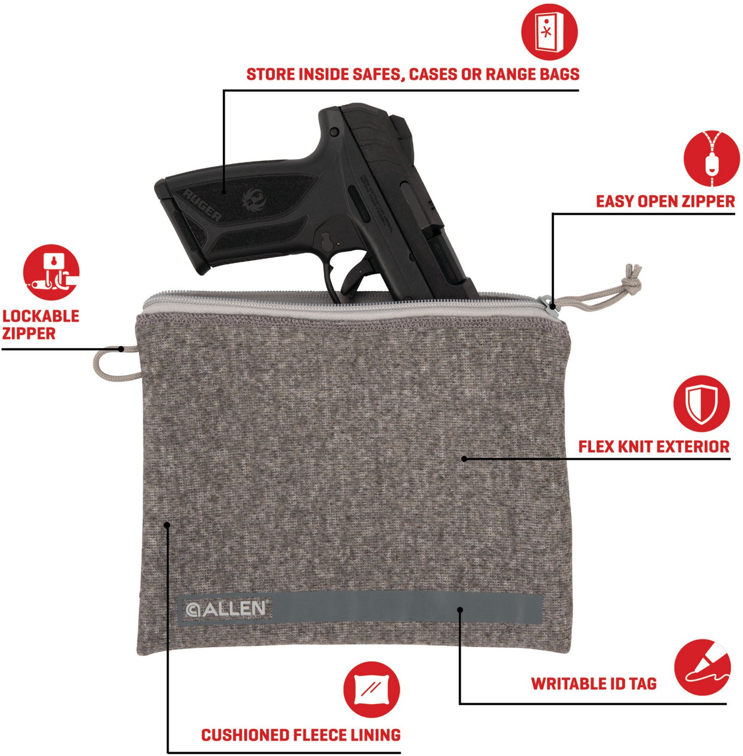 Allen Company Full-Size 7 in to 9 in Lockable Handgun Storage Pouch with Writeable ID Label - view number 4