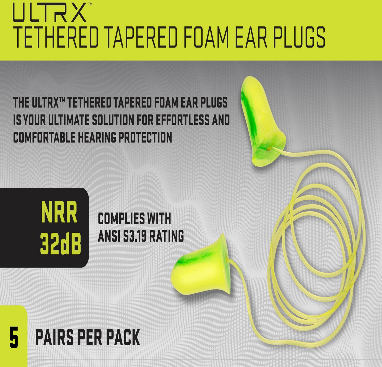 Allen Company ULTRX Tethered Tapered Foam Ear Plugs 5-Pairs - view number 5