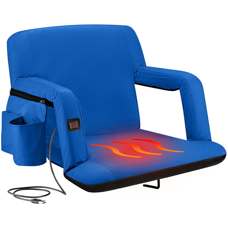 Alpcour Extra-Wide Heated Reclining Stadium Seat with Armrests - 25" Royal Blue