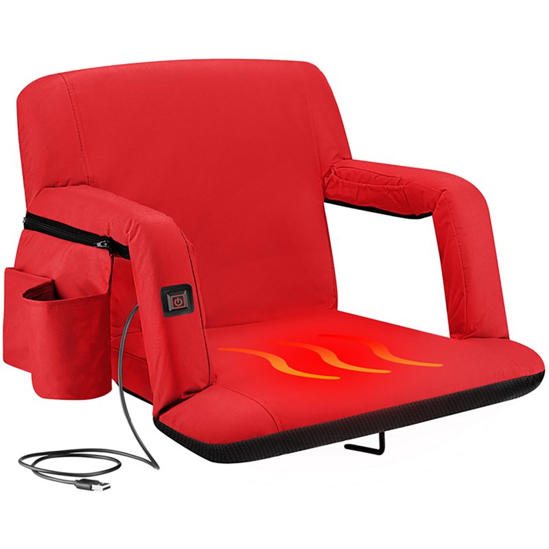 Alpcour Extra-Wide Heated Reclining Stadium Seat with Armrests - 25" Red