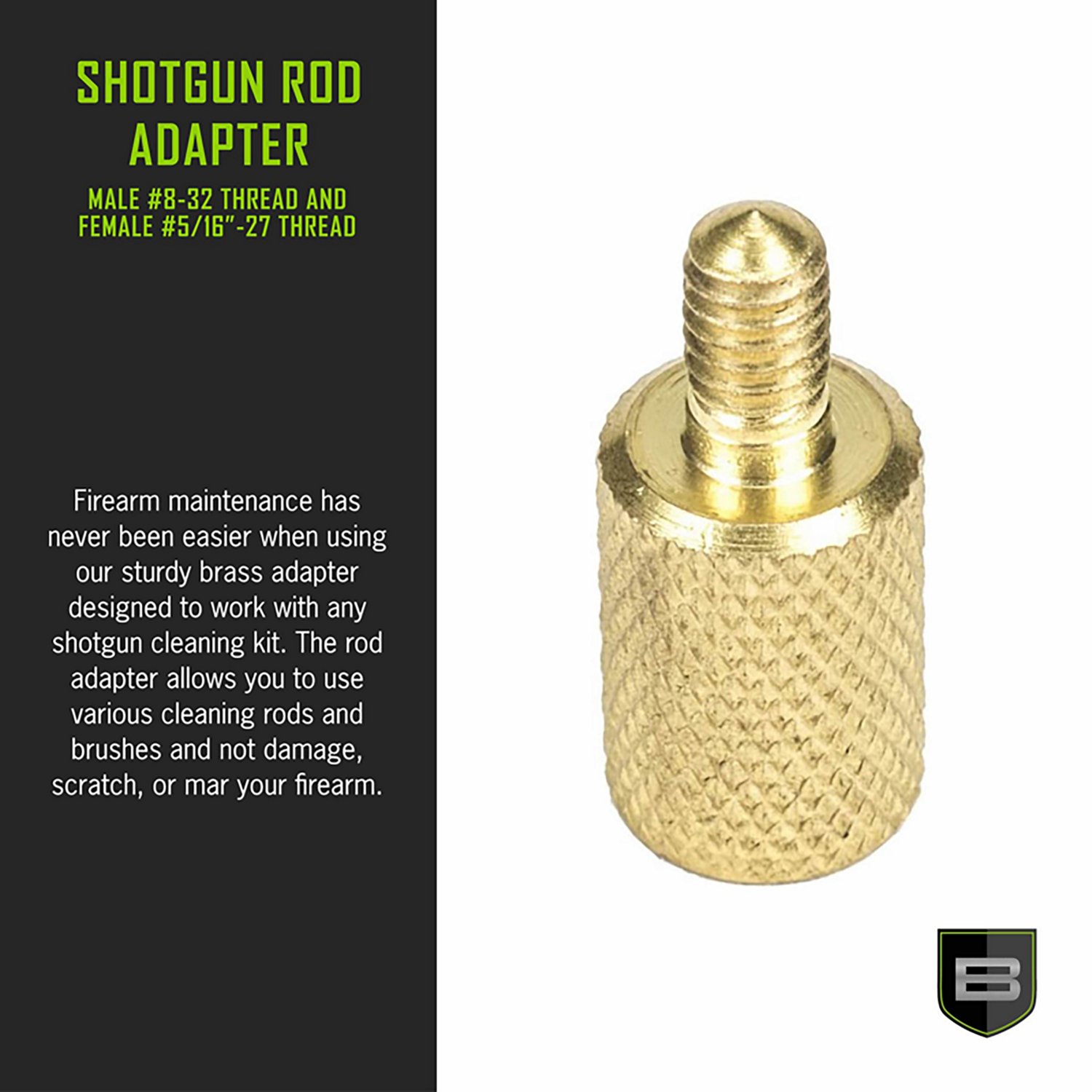 Breakthrough Clean Technologies #8-32 Male with #5/16-27 Female Brass Shotgun Rod Adapter                                        - view number 3