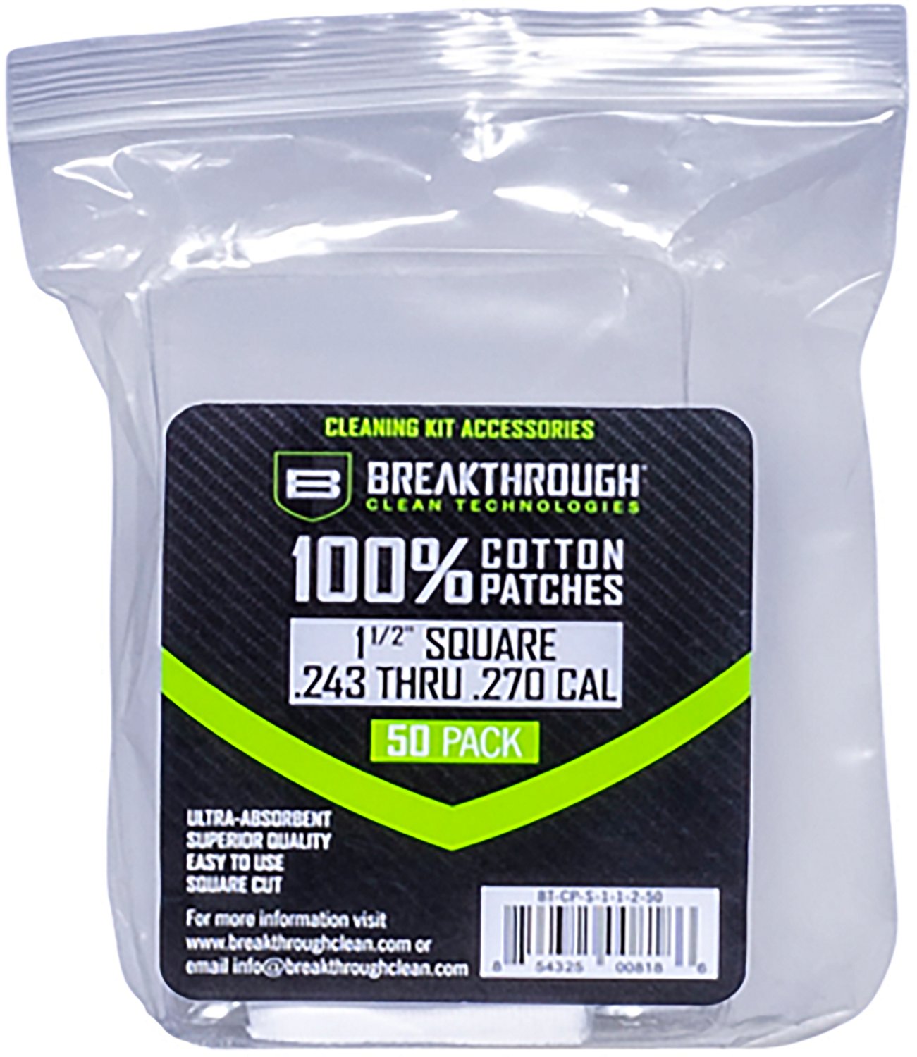 Breakthrough Clean Technologies 1.5 in Square .243-.270 Caliber Cotton Patches 50-Pack                                           - view number 1