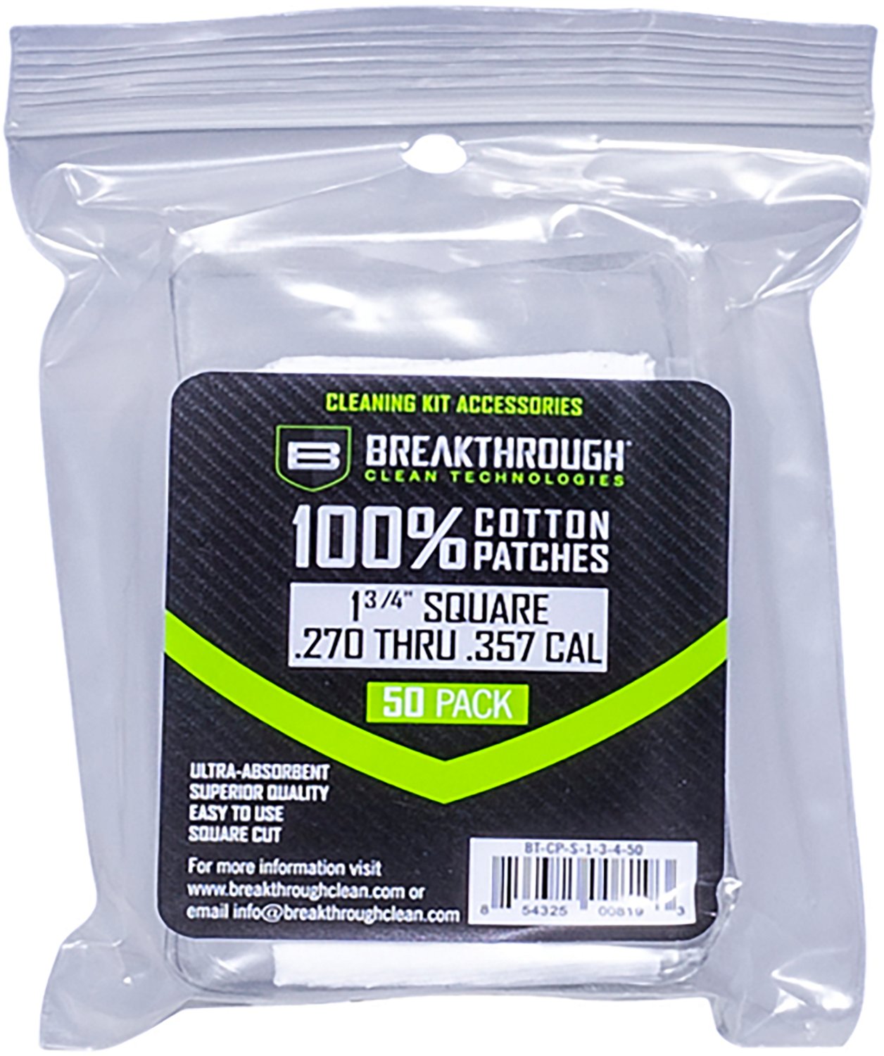 Breakthrough Clean Technologies 1.75 in Square .270-.357 Caliber Cotton Patches 50-Pack                                          - view number 1