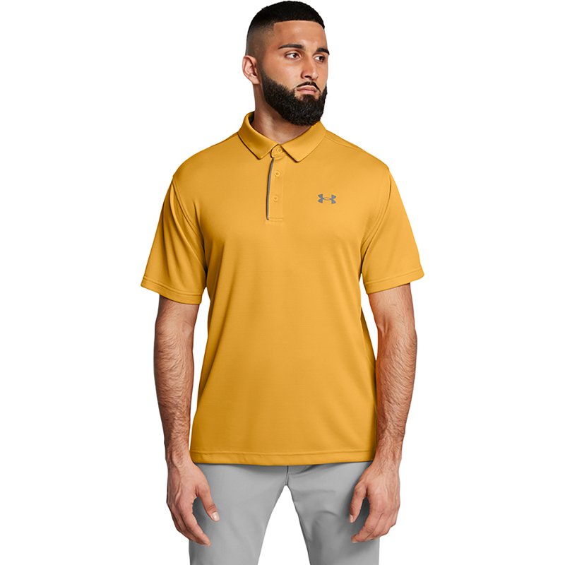 Under Armour Men's New Tech Polo Shirt Golden Yellow/Pitch Gray, X-Small - Men's Athletic Performance Tops at Academy Sports