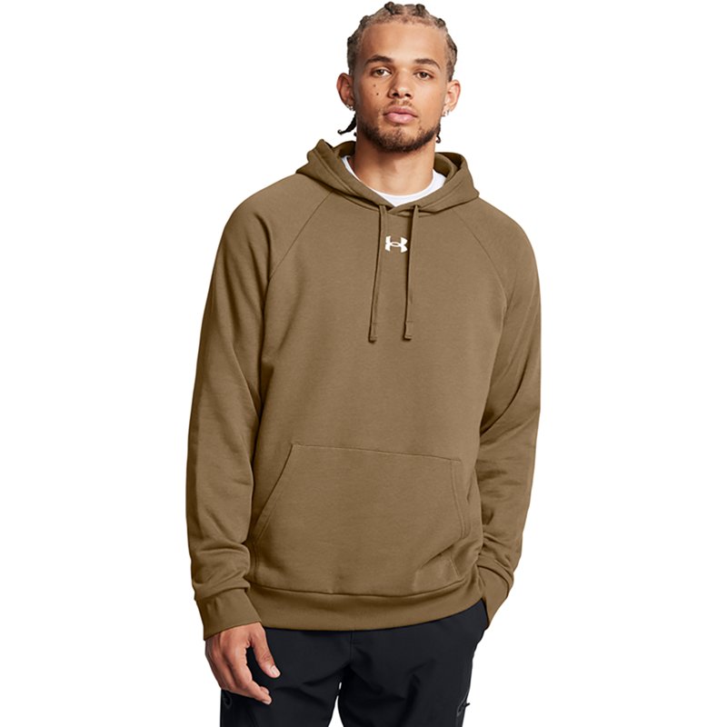 Under Armour Men's Rival Fleece Hoodie Coyote/White, X-Large - Men's Athletic Fleece at Academy Sports