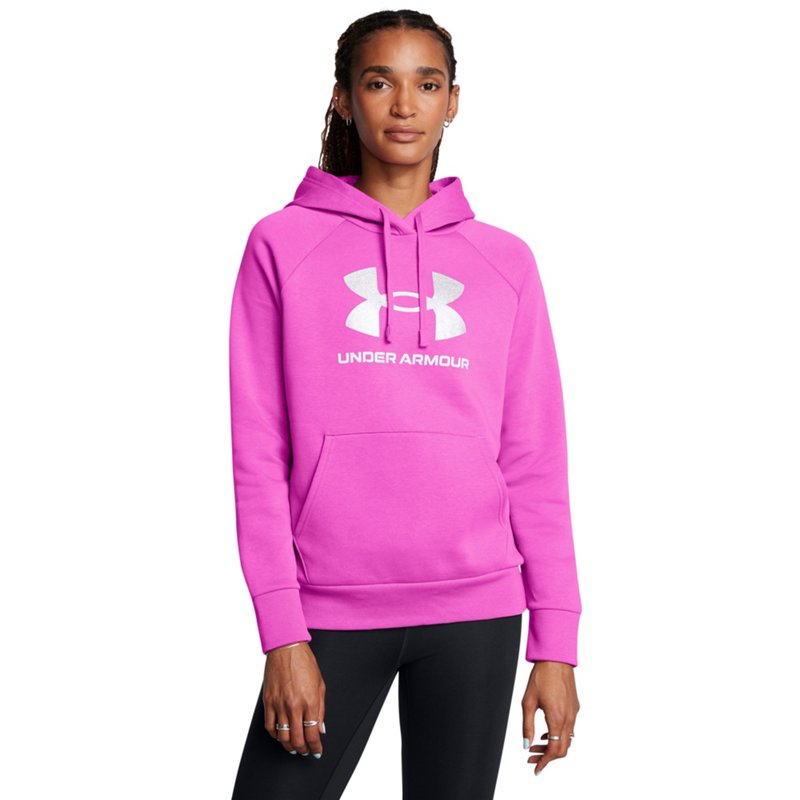 Under Armour Women's Rival Glitter Big Logo Hoodie Vivid Magenta/White, 2X-Large - Women's Athletic Fleece at Academy Sports