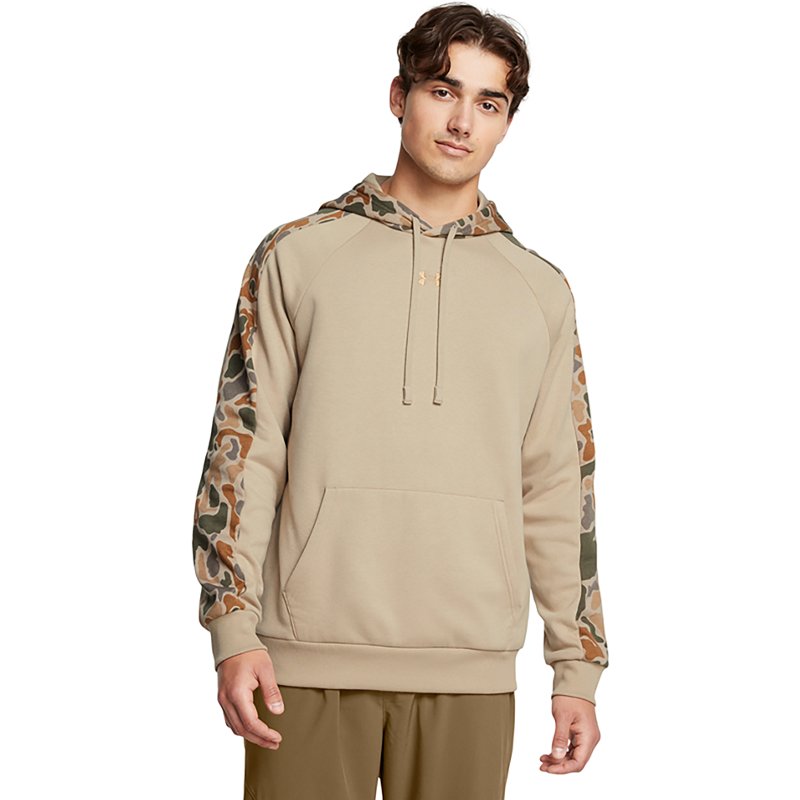 Under Armour Men's Rival Camo Blocked Hoodie City Khaki/Camel, X-Large - Men's Athletic Fleece at Academy Sports