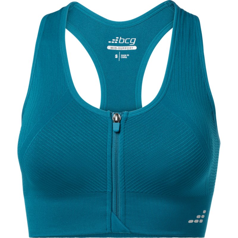 BCG Women's Seamless Zip Front Mid Impact Sports Bra Dark Turquoise/Aqua/Aqua, Small - Women's Workout Bras at Academy Sports