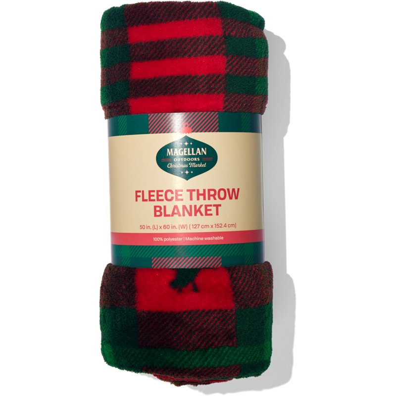 Magellan Outdoors Holiday Market 50x60 Plaid Fleece Throw Blanket Red/Green - Blankets And Pillows at Academy Sports