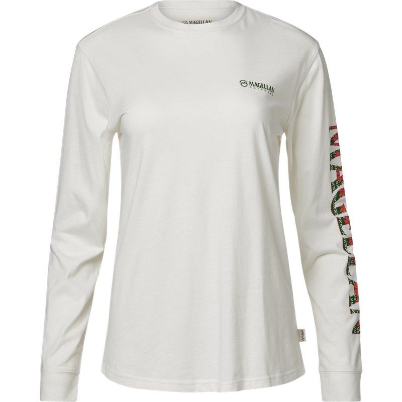 Magellan Outdoors Women’s Grotto Falls Holiday Print Long Sleeve Graphic T-Shirt Snow White, Medium - Women's Outdoor Long-Sleeve Tops