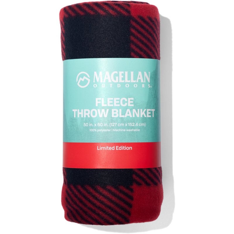 Magellan Outdoors 50x60 Fleece Throw Blanket Black/Red - Blankets And Pillows at Academy Sports