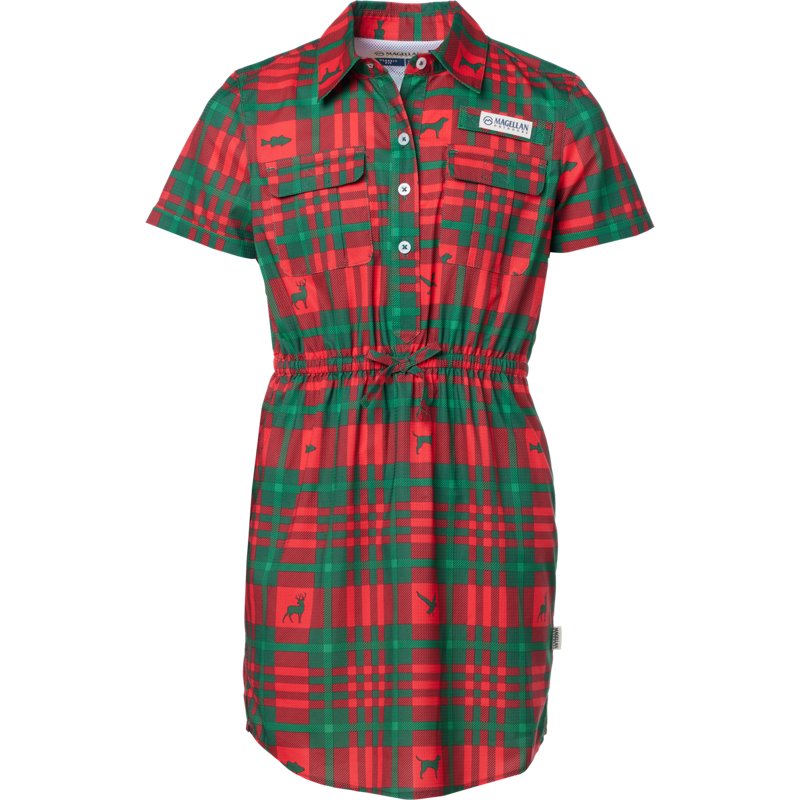 Magellan Outdoors Kids' Holiday Short Sleeve Fishing Dress Red Plaid, Large - Girls Outdoor Tops at Academy Sports